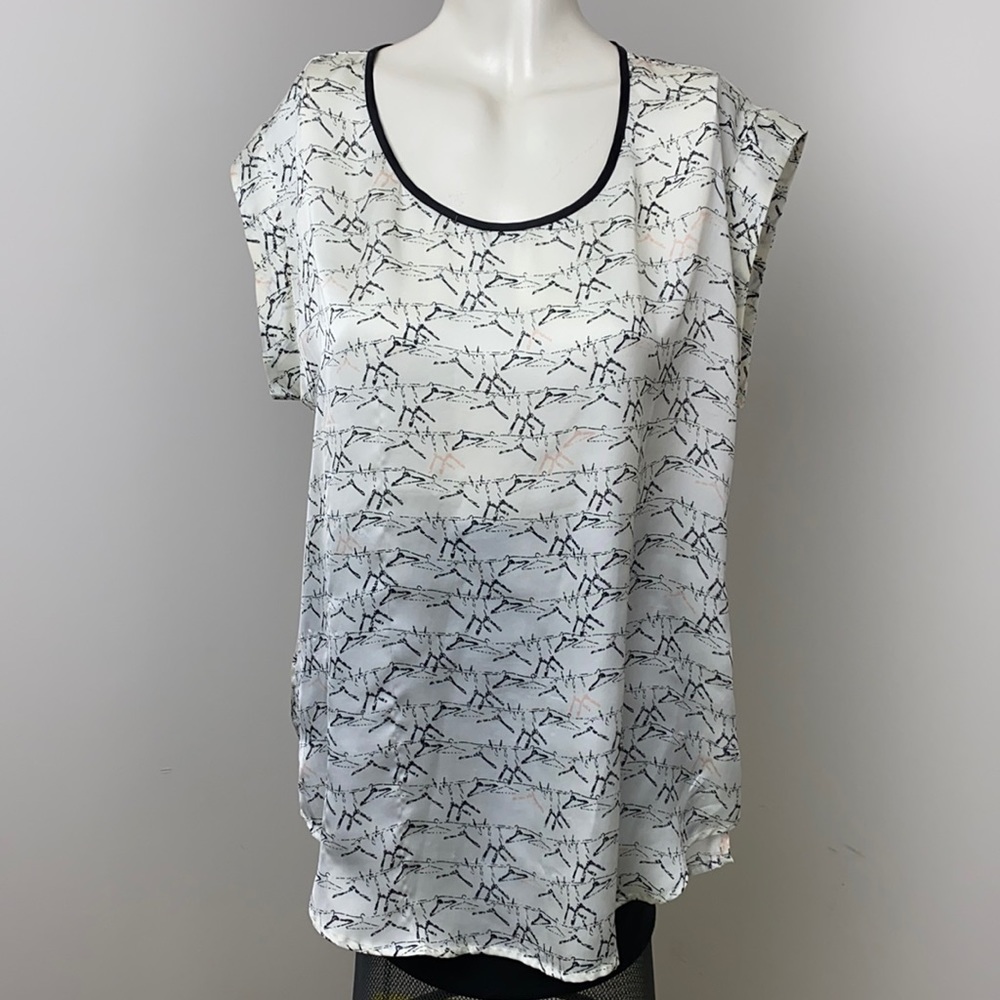 Daniel Rainn Ivory Hanger Print Capped Sleeve Top